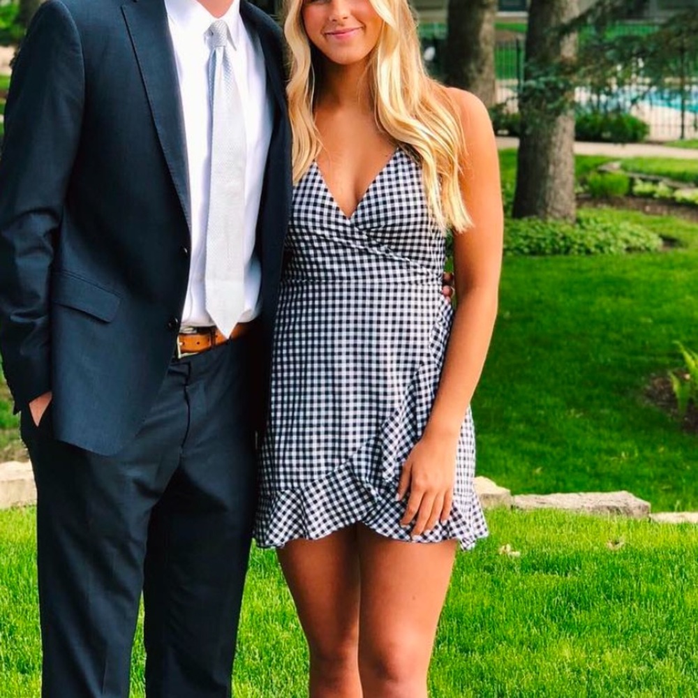 Black and White Gingham Wrap Dress